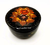 Vintage Russian Hand Painted Circular Lacquer Box Artist Signed