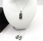 Sterling Silver Abalone Shell Necklace & Earrings New With Gift Box