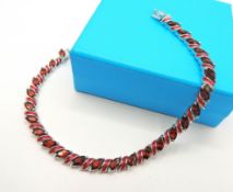 Sterling Silver 6.5 CT Red Almandine Garnet Marquise Bracelet New With Gift Box