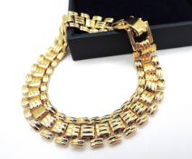Vintage Signed Monet Gold Plated Flat Link Bracelet