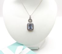 Sterling Silver Simulated Aquamarine & Diamond Pendant Necklace & Earrings New With Gift Box
