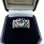 Vintage Artisan Sterling Silver Swiss Blue Topaz Ring