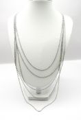 New Sterling Silver 30 Inch Diamond Cut Five Strand Waterfall Chain Necklace
