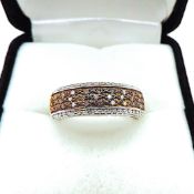 Cognac Diamond Ring In Sterling Silver New With Gift Pouch