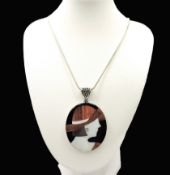 Artisan Art Deco Style Sterling Silver Gemstone Inlay Pendant Necklace