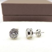 Sterling Silver Simulated Diamond Stud Earrings New With Gift Pouch