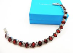 Sterling Silver 12 Carat Red & White Topaz Bracelet New With Gift Box
