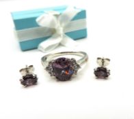Sterling Silver Amethyst Ring & Earrings New With Gift Box