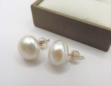Gold On Sterling Silver 12mm Cultured Pearl Stud Earrings New With Gift Pouch