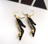 Butler & Wilson Black Glitter Sparkle Stiletto Shoe Earrings New With Gift Box