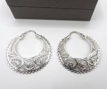 Sterling Silver Filigree Hoop Earrings New With Gift Box