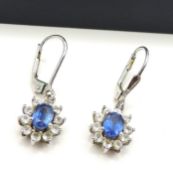 Sterling Silver Blue & White Sapphire Earrings