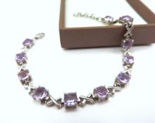 Sterling Silver 22 Carat Rose De France Amethyst Bracelet