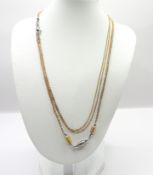 Tri-Colour Gold On Sterling Silver 36 Inch Chain Necklace New With Gift Pouch