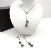 Sterling Silver Cultured Pearl Necklace and Earring Set New With Gift Box
