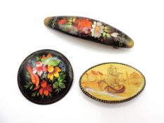 Small Collection Vintage Russian Hand Painted Lacquer Jewellery