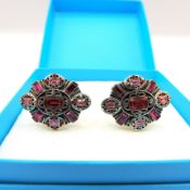 Vintage Artisan Sterling Silver Tourmaline Gemstone Unisex Cufflinks 24 grams