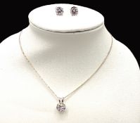 Sterling Silver Simulated Diamond Pendant & Earrings New With Gift Box