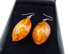Sterling Silver Amber Drop Earrings New With Gift Pouch