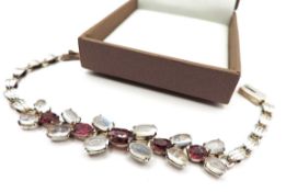 Vintage Artisan Sterling Silver Ruby & Cabochon Moonstone Bracelet