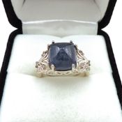 Sterling Silver Blue Azerite & Topaz Ring New With Gift Pouch