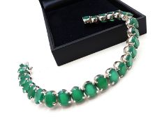 Sterling Silver 38 Carat Emerald Tennis Bracelet New With Gift Box