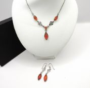 Sterling Silver Baltic Amber Necklace and Earrings New With Gift Box