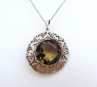 Artisan Sterling Silver 41CT Smokey Quartz Pendant Necklace Hallmark Birmingham 1954