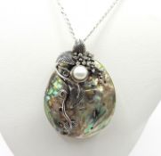 Artisan Sterling Silver Abalone Shell & Cultured Pearl Pendant Necklace