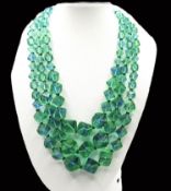 Art Deco Triple Strand Graduated Glass Cube Bead Necklace c. 1930's