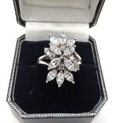 Sterling Silver 3CT Marquise 'Matara Diamond' Cluster Dress Ring New With Gift Box