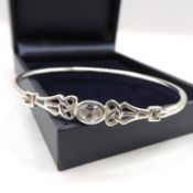 Sterling Silver White Topaz Gemstone Bangle New With Gift Pouch