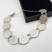 Vintage Silver Three Pence Coin Bracelet c. 1930'-1940's.