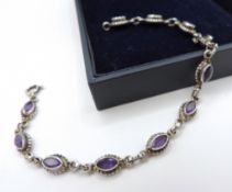 Artisan Sterling Silver Marquise Amethyst Gemstone Bracelet