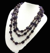 Art Deco 50 Inch Single Strand Amethyst Glass Cube Bead Necklace c. 1930's