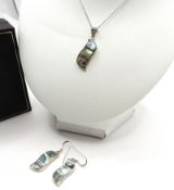 Sterling Silver Abalone Shell Pendant Necklace & Earrings New With Gift Box