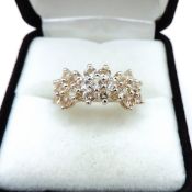 Sterling Silver Triple Floral Cluster Morganite Ring New With Gift Pouch