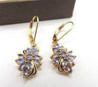 Gold Sterling Silver Tanzanite Drop Earrings New With Gift Pouch
