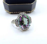 Sterling Silver 4.5 Carat Mystic Topaz Ring New With Gift Pouch