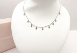 Sterling Silver Floating Diamond Charm Necklace New With Gift Box