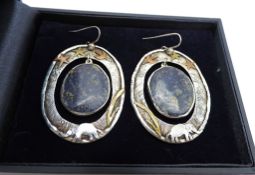 Vintage Charmian Harris Sterling Silver & Gold Lapis Lazuli Elephant Earrings