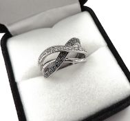 Diamond Crossover Ring In Sterling Silver New With Gift Pouch