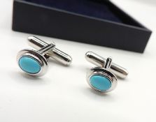 925 Sterling Silver Turquoise Cufflinks New With Gift Pouch