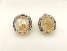 Diamond & Golden Rutilated Quartz Earrings In Sterling Silver New With Gift Pouch