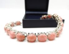 Sterling Silver Pink Cabochon Rhodochrosite Bracelet New With Gift Box