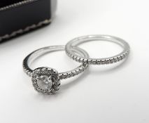 Sterling Silver Simulated Diamond Twin Ring Set New With Gift Box