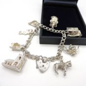 Vintage Sterling Silver Heart Padlock Charm Bracelet 51 Grams Hallmark Date 1975