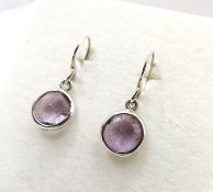 Sterling Silver Rose De France Amethyst Drop Earrings