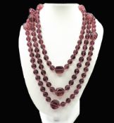 Art Deco 54 Inch Single Strand Dusky Pink Glass Bead Necklace c. 1930's