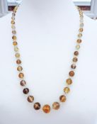 Vintage Natural Citrine & Rock Crystal Facet Cut Bead 29 Inch Necklace